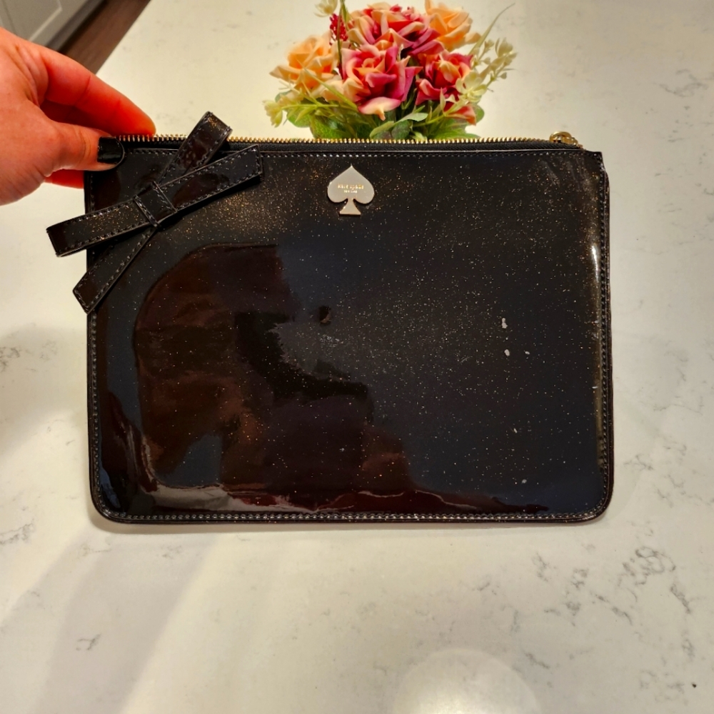 KATE SPADE Black Glitter Pouch, like New